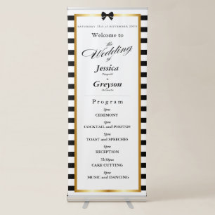 Elegant Black White Stripe Gold Frame Wedding Retractable Banner