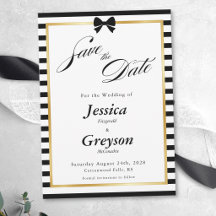 Elegant Black White Stripe Gold Frame Wedding