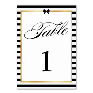 Elegant Black White Stripe Gold Frame Wedding Table Number