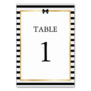 Elegant Black White Stripe Gold Frame Wedding Table Number