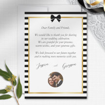 Elegant Black White Stripe Gold Frame Wedding