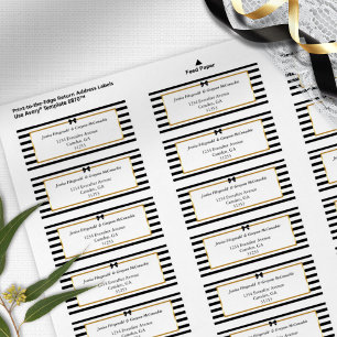 Elegant Black White Stripe Gold Wedding Address