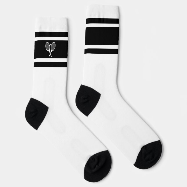 Elegant Black White Stripe Tennis Racket Athletic Socks (Right)