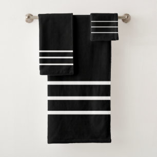 Elegant Black White Striped Bathroom Decor Bath Towel Set