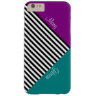 Elegant Black White Striped Purple Violet and Teal