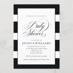Elegant Black & White Stripes Baby Shower Invitation