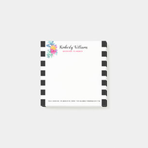 Elegant Black & White Stripes Floral Bouquet Post-it Notes