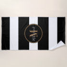 Elegant Black White Stripes Gold Monogram Name