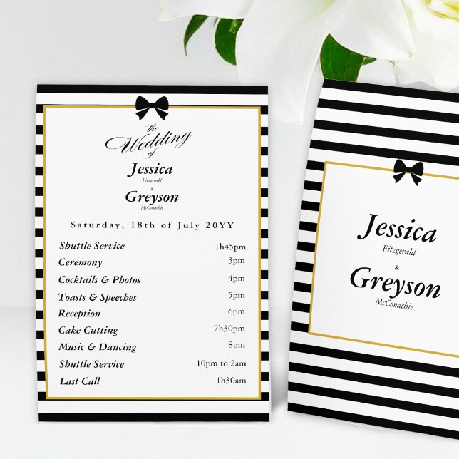 Elegant Black White Stripes Gold Wedding Program (Creator Uploaded)