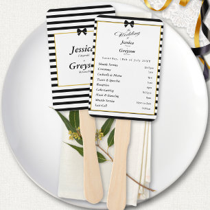 Elegant Black White Stripes Gold Wedding Program Hand Fan
