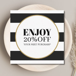 Elegant Black White Stripes Golden Circle Salon Discount Card