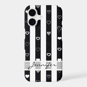 Elegant Black White Stripes Modern Heart Pattern