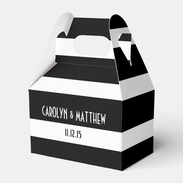 Elegant Black White Stripes Wedding Favour Box (Front Side)