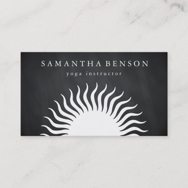 Elegant Black & white Sun Logo Yoga Business Card (Front)