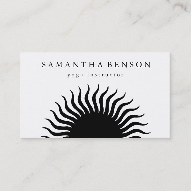 Elegant Black & white Sun Logo Yoga Business Card (Front)