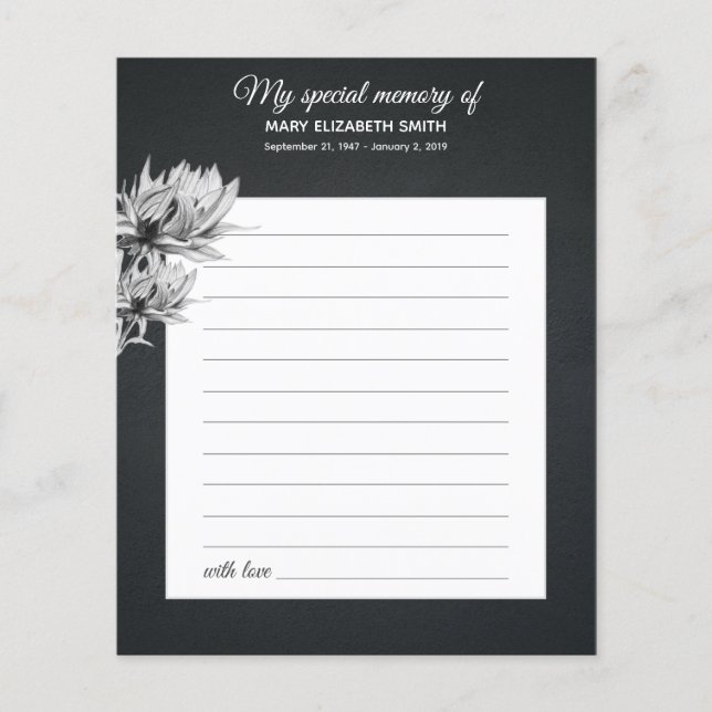 Elegant Black White Sunflower Share Memory Funeral (Front)