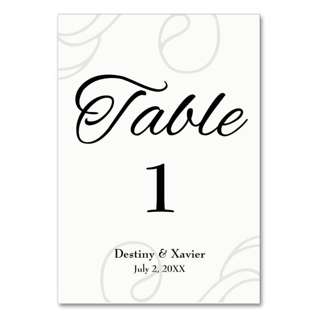 Elegant Black & White Table Card (Front)