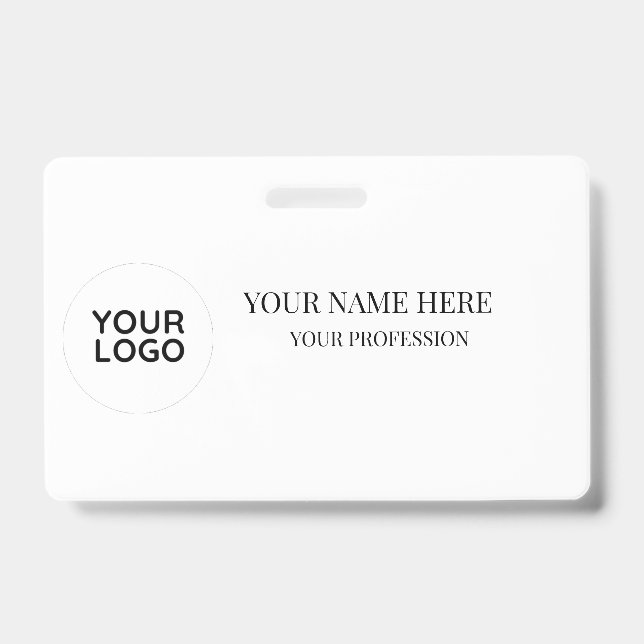 Elegant Black White Text Logo Profession Name ID Badge (Front)