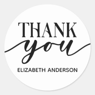 Elegant Black White Thank You Classic Round Sticker