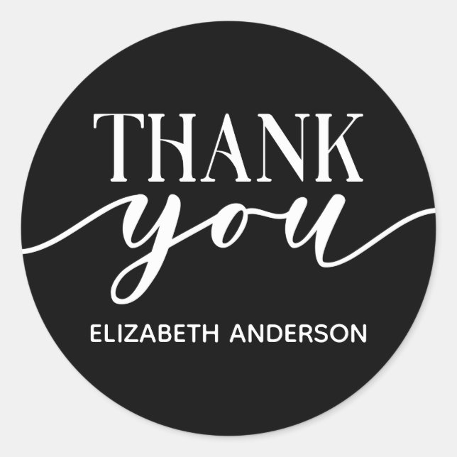 Elegant Black White Thank You Classic Round Sticker (Front)