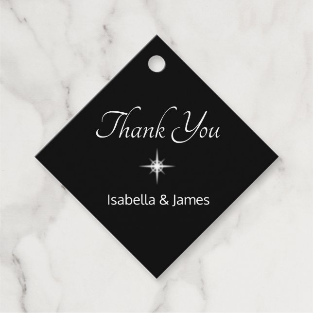 Elegant Black & White Thank You Favour Tag (Front)