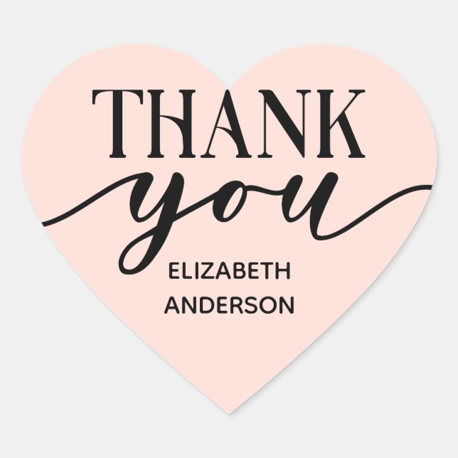 Elegant Black White Thank You Heart Sticker (Front)