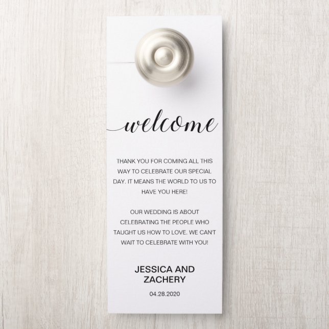 Elegant Black White Thank You Hotel Wedding Guests Door Hanger (On Knob)