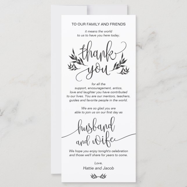 Elegant Black & White Thank You Place Setting Card (Front)