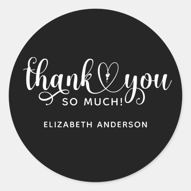 Elegant Black White Thank You Typography Classic Round Sticker (Front)
