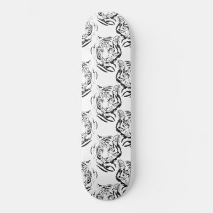 Elegant Black & White Tiger Head Print Design Skateboard