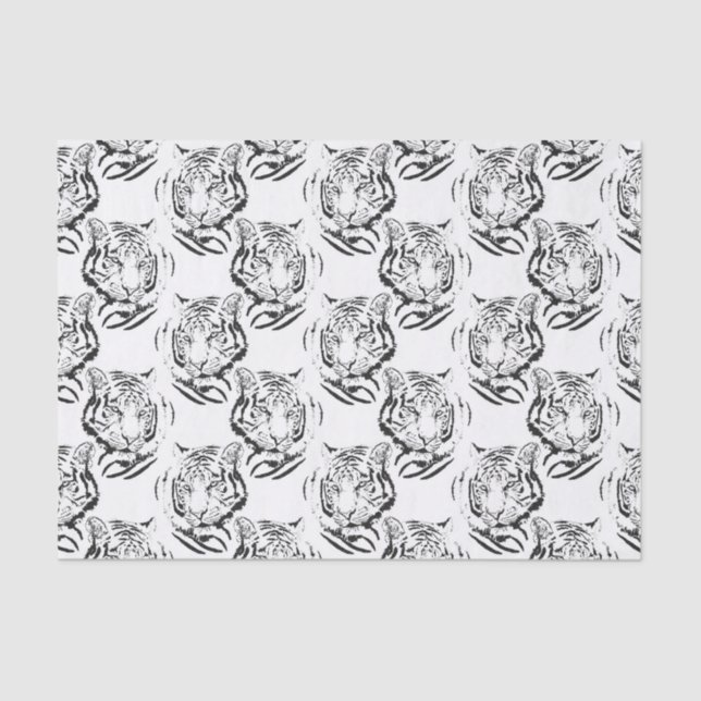 Elegant Black & White Tiger Head Print Design Tissue Paper (Front)