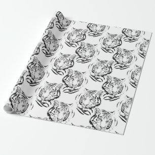 Elegant Black & White Tiger Head Print Design Wrapping Paper