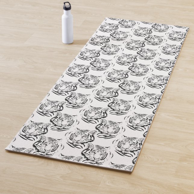 Elegant Black & White Tiger Head Print Design Yoga Mat (In Situ)