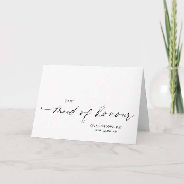 Elegant Black & White To My Maid of Honour Wedding Card (Front)