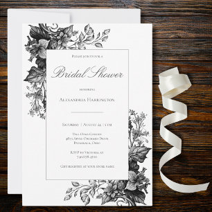 Elegant Black & White Toile Floral Bridal Shower  Invitation