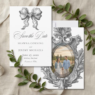 Elegant Black White Toile French Manor Photo Save The Date