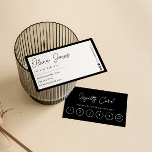 Elegant Black & White Trendy Modern 6 Punch Loyalty Card