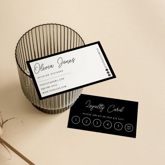 Elegant Black & White Trendy Modern 6 Punch Loyalty Card (Creator Uploaded)
