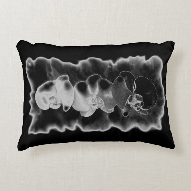 Elegant black white tropical orchids floral decorative cushion (Front)