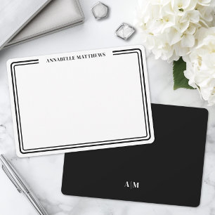 Elegant Black White Two Border Minimalist Monogram Card