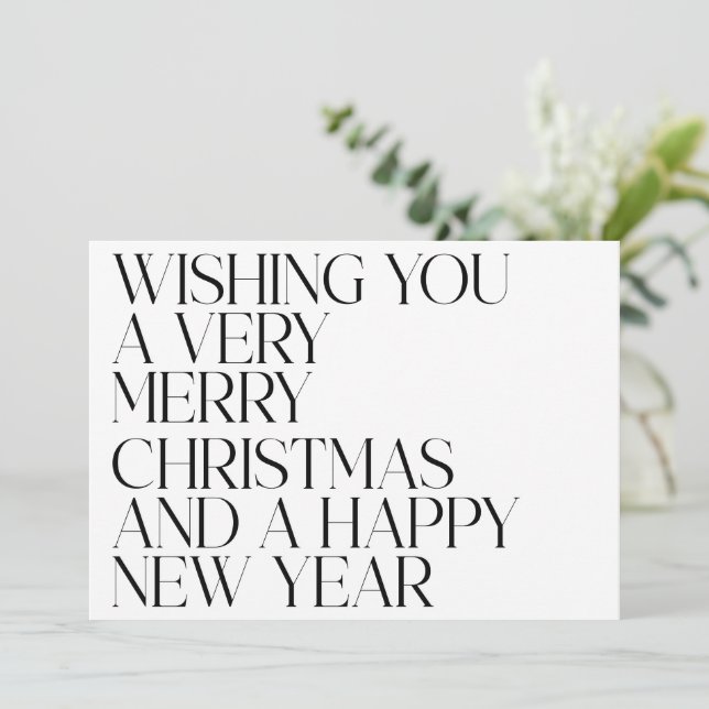 Elegant Black White Typography Photo Christmas Holiday Card (Standing Front)