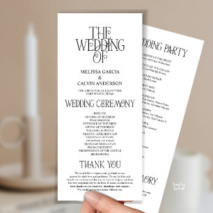 Elegant Black White Typography Wedding Program Programme