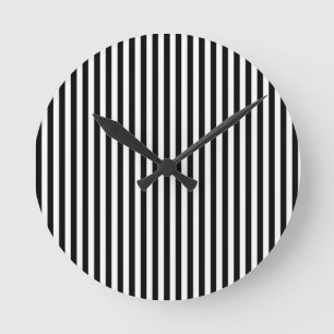 Elegant Black White Vertical Lines Geometric Round Clock