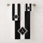 Elegant Black White Vertical Stripes Monogram