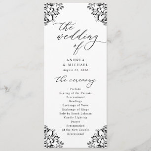 Elegant Black & White Vintage Classic Wedding Prog Programme