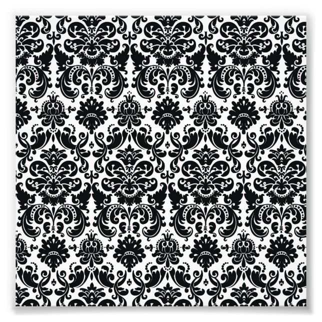 Elegant Black White Vintage Damask Pattern Photo Print (Front)