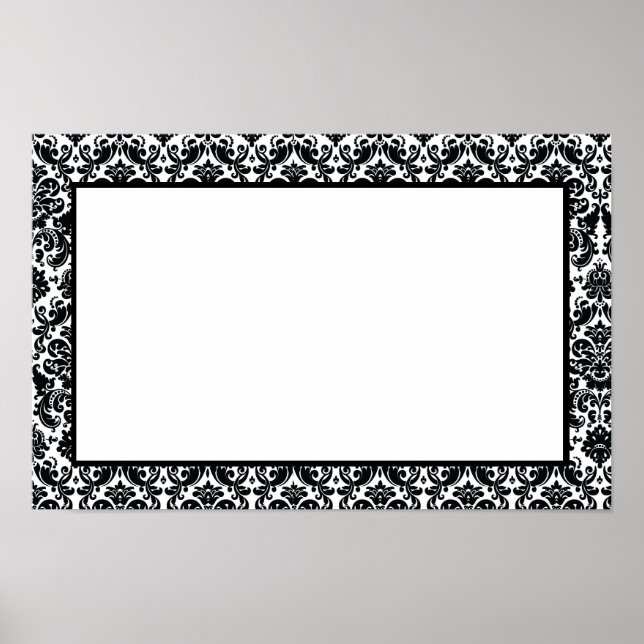Elegant Black White Vintage Damask Pattern Poster (Front)