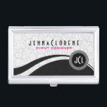 Elegant Black & White Vintage Floral Damasks 2 Business Card Holder<br><div class="desc">Elegant black and white vintage floral damasks pattern with dynamic lines. Fully customisable business card-holder template. Matching business card available.</div>