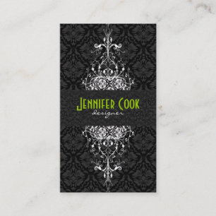 Elegant Black & White Vintage Floral Damasks 3 Business Card