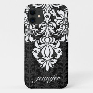 Elegant Black & White Vintage Floral Damasks iPhone 11 Case